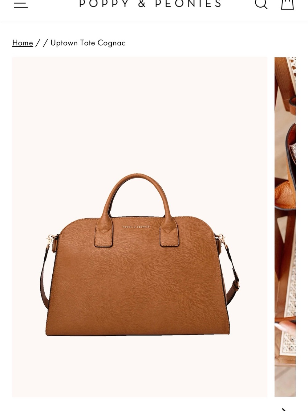 Poppy & Peonies Cognac Dome Tote with Detachable Strap